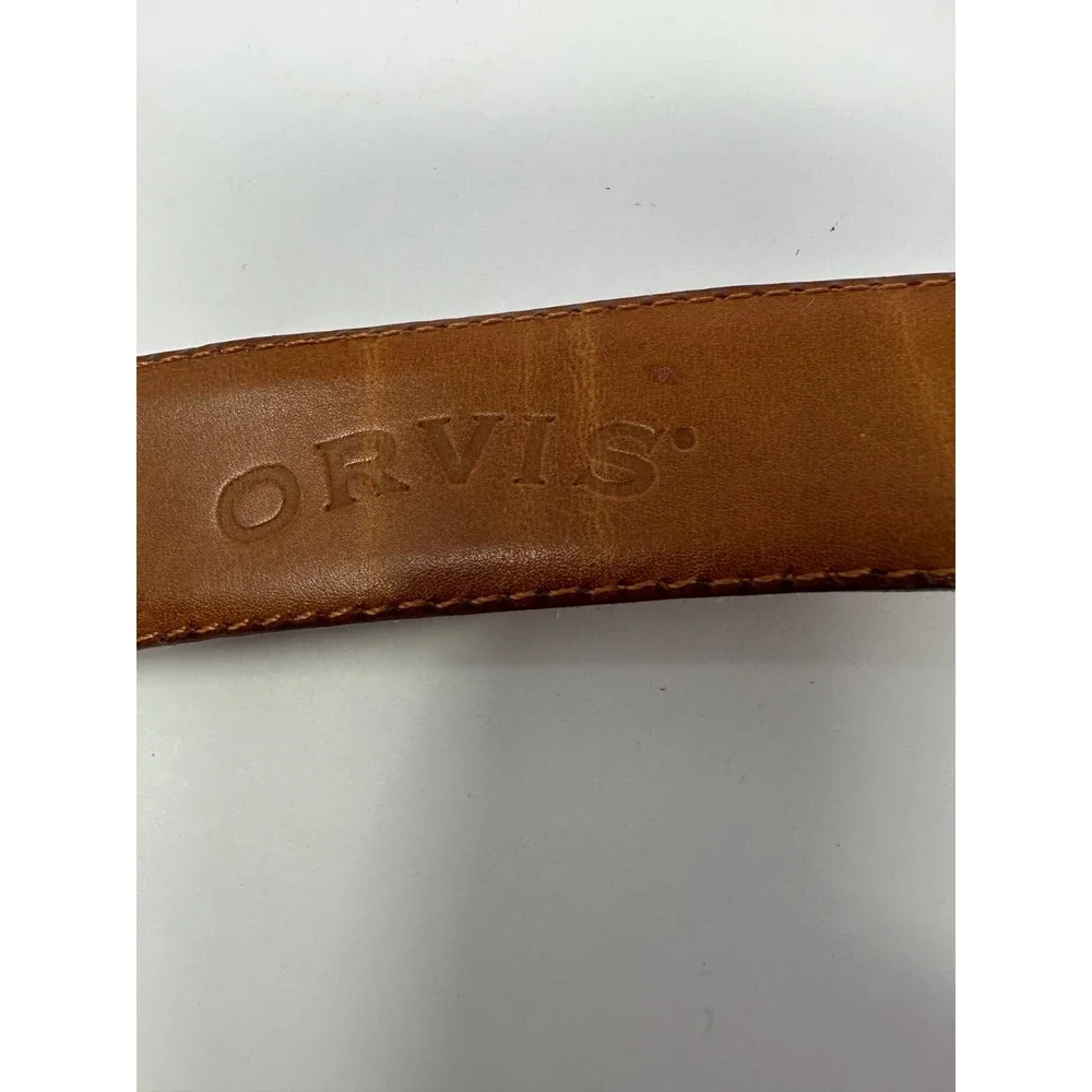 Orvis Men's Sz 44 Brown Leather Belt Made In England Solid Brass Buckle V5